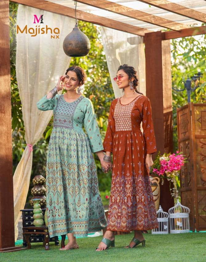 Majisha Nx Rangbaaz Rayon Printed Ethnic Wear Designer Long Kurti Collection